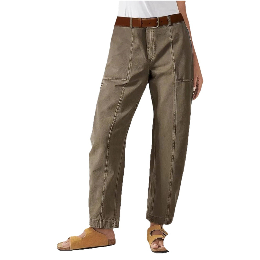 Utility-Seam High-Rise Trousers in Olive for Women